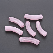 Transparent Acrylic Beads, Imitation Gemstone Style, Curved Tube, Pearl Pink, 33x8x10.5mm, Hole: 1.6mm, about 300pcs/500g(OACR-Q181-003B)