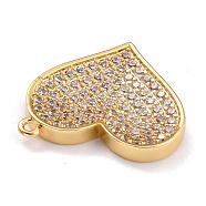 Brass Micro Pave Clear Cubic Zirconia Pendants, Long-Lasting Plated, Heart, Golden, 19x21x3mm, Hole: 1mm(ZIRC-L097-043G)