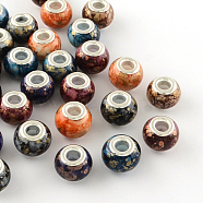 Rondelle Spray Painted Glass European Large Hole Beads, with Silver Color Plated Brass Cores, Mixed Color, 14~15x11~12mm, Hole: 5mm(GPDL-R017-M)