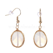 Wire Wrapped Opalite Dangle Earrings, with Golden Plated Brass Earring Hooks and Plastic Ear Nut, Oval, 38~39mm, Pin: 0.7mm(EJEW-JE04283-01)