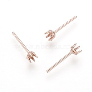 304 Stainless Steel Stud Earring Findings, Prong Settings, Rose Gold, 13x3mm, Pin: 0.8mm(X-STAS-D448-087RG-3mm)