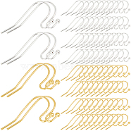 200Pcs 2 Styles 304 Stainless Steel Earring Hooks, Ear Wire, Golden & Stainless Steel Color, 20~21x12x1.8~2mm, 21~22 Gauge, Pin: 0.6~0.7mm, 100pcs/style(STAS-SP0001-33)