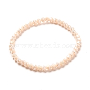 Faceted Glass Rondelle Beads Stretch Bracelet for Kid, Opaque Solid Color Glass Bracelet, Beige, 4x3.5mm, Inner Diameter: 1-7/8 inch(4.8cm)(BJEW-JB06807-16)