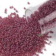 TOHO Round Seed Beads, Japanese Seed Beads, (960) Inside Color Amber/Mauve Lined, 15/0, 1.5mm, Hole: 0.7mm, about 3000pcs/10g(X-SEED-TR15-0960)