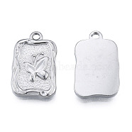 304 Stainless Steel Pendants, Rectangle with Butterfly, Stainless Steel Color, 22x14x2.5mm, Hole: 2mm(STAS-N098-204P)