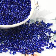 Glass Seed Beads, Silver Lined, Cylinder, Medium Blue, 2x1.5mm, Hole: 1.4mm, about 5599pcs/50g(X-SEED-S042-04B-27)