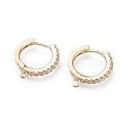 Brass Micro Pave Cubic Zirconia Huggie Hoop Earring Findings, with Horizontal Loops, Ring, Clear, Golden, 15.5x14.5x2mm, Hole: 1mm, pin: 0.9mm(ZIRC-G156-07G)