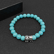 Synthetic Turquoise Stretch Bracelets for Women Men, with Tibetan Style Animals Alloy Beads, Lion, No Size(IS4293-8)
