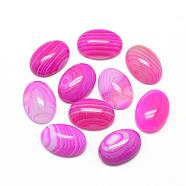 Natural Striped Agate/Banded Agate Cabochons, Dyed, Oval, Hot Pink, 25x18x6~7mm(G-R415-18x25-13)