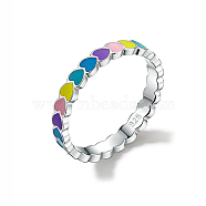 Rhodium Plated  925 Sterling Silver Finger Rings, with Enamel, Platinum, US Size 7(17.3mm), 3mm(AW7693-2)
