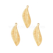 304 Stainless Steel Pendants, Leaf, Real 18K Gold Plated, 23x9x1.2mm, Hole: 1.4mm(STAS-A075-09G)