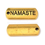 Tibetan Style Alloy Rectangle with Word Namaste Pendants, Cadmium Free & Lead Free, Antique Golden, 8x21x2mm, Hole: 2mm, about 555pcs/1000g(TIBEP-Q043-067AG-RS)