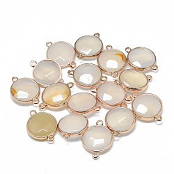Natural White Agate Links connectors, with Golden Tone Brass Findings, Faceted, Flat Round, 25.5~26.5x17~18x6~7mm, Hole: 2~2.5mm(G-T073-02R)