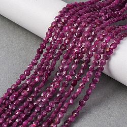 Natural Ruby Beads Strands, Faceted Coin Beads, Flat Round, 3.5~4x2.5mm, Hole: 0.6mm, about 105pcs/strand, 15.35 inch(39cm)(X-G-F785-A02-02)