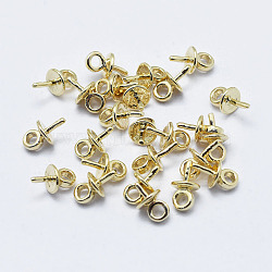 Electroplated Brass Cup Pearl Peg Bails Pin Pendants, For Half Drilled Beads, Long-Lasting Plated, Nickel Free, Real 18K Gold Plated, 7x4mm, Hole: 2mm, Pin: 0.4mm(KK-G331-02G-NF)