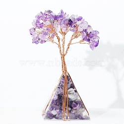 Natural Amethyst Tree of Life Feng Shui Ornaments, with Resin Organite Pyramid, Home Display Decorations, 50x50x110mm(TREE-PW0001-19E)