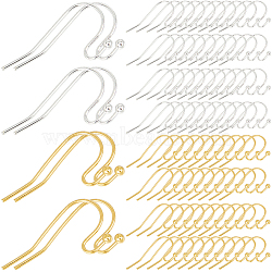 200Pcs 2 Styles 304 Stainless Steel Earring Hooks, Ear Wire, Golden & Stainless Steel Color, 20~21x12x1.8~2mm, 21~22 Gauge, Pin: 0.6~0.7mm, 100pcs/style(STAS-SP0001-33)