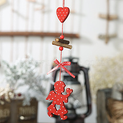 Wood Pendant Decoration, Christmas Tree Hanging Ornaments, for Party Gift Home Decoration, Angel & Fairy, 260x70mm,angel: 71x53x5mm(XMAS-PW0001-073B)