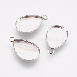304 Stainless Steel Pendant Cabochon Settings, Plain Edge Bezel Cups, teardrop, Stainless Steel Color, Tray: 14x10mm, 17.5x10.5x1.5mm, Hole: 1.6mm(X-STAS-F167-23P)