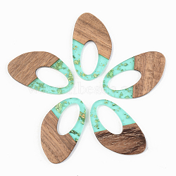 Transparent Resin & Walnut Wood Pendants, with Gold Foil, Teardrop, Pale Turquoise, 39x23x3mm, Hole: 20x10mm(RESI-S389-002A-B02)