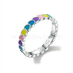 Anti-Tarnish Rhodium Plated  925 Sterling Silver Finger Rings, with Enamel, Platinum, US Size 7(17.3mm), 3mm(AW7693-2)