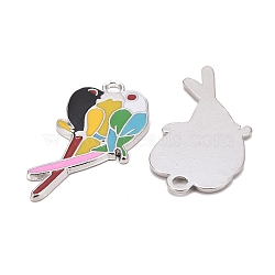 Alloy Enamel Pendants, Lead Free and Cadmium Free, Pied Magpie, Platinum Metal Color, Colorful, about 38mm long, 19mm wide, 2mm thick, hole: 2mm(EA2867Y)