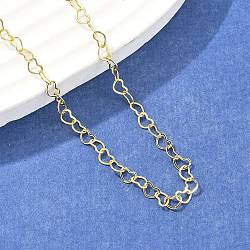 Brass Heart Link Chains Necklace for Women, Cadmium Free & Lead Free, Real 18K Gold Plated, 17.80 inch(45.2cm)(NJEW-P265-39G)