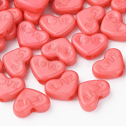 Opaque Acrylic Beads, Dyed, Heart with Word Love, Tomato, 10x13.5x4.5mm, Hole: 1.8mm, about 2300pcs/500g(MACR-S373-128-S03)