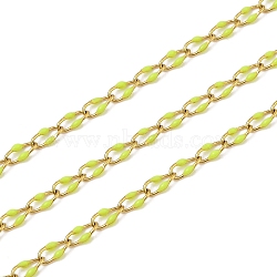 Ion Plating(IP) 304 Stainless Steel Link Chains, with Enamel, with Spool, Polished, Soldered, Real 18K Gold Plated, Yellow Green, 6.8x3.3x1.3mm, about 32.81 Feet(10m)/Roll(CHS-M006-03G-08)