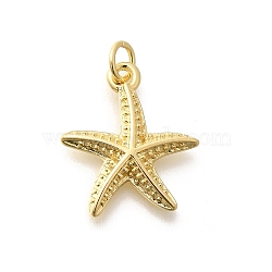 Brass Pendants, with Jump Ring, Long-Lasting Plated, Lead Free & Cadmium Free, Starfish Charms, Real 18K Gold Plated, 18.5x16.5x2.5mm, Hole: 3.5mm(KK-L225-005G-01)