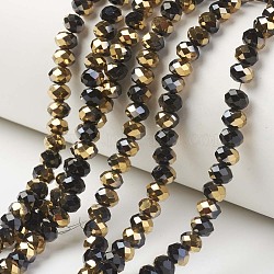 Electroplate Opaque Glass Beads Strands, Half Golden Plated, Faceted, Rondelle, Black, 3x2mm, Hole: 0.8mm, about 165~169pcs/strand, 15~16 inch(38~40cm)(EGLA-A034-P2mm-O01)