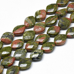 Natural Unakite Bead Strands, Faceted, Rhombus, 13x10x5mm, Hole: 1mm, about 16pcs/strand, 7.8 inch(G-T068-08)