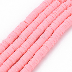 Handmade Polymer Clay Bead Strands, Heishi Beads, Disc/Flat Round, Pink, 6x0.5~1mm, Hole: 2mm, about 320~447pcs/strand, 15.74 inch~16.92 inch(X-CLAY-T002-6mm-59)