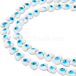 Nbeads 2 Strands Heart Evil Eye Lampwork Beads Strands, White, 15x15x9mm, Hole: 2mm, about 24pcs/strand, 11.40 inch(28.95cm)(LAMP-NB0001-51B)