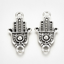 Tibetan Style Alloy Links connectors, Hamsa Hand/Hand of Fatima/Hand of Miriam, Cadmium Free & Lead Free,, Antique Silver, 24x12.5x2mm, Hole: 2mm, about 1200pcs/1000g(TIBE-T007-43AS-LF)