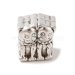 Tibetan Style Alloy European Beads, Large Hole Beads, Lead Free & Cadmium Free, Tiger, Antique Silver, 10.5x10.5x9mm, Hole: 4.8mm(TIBE-Q090-67AS)