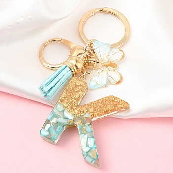 Resin & Acrylic Keychain, with Tassel Pendant and Iron Findings, Letter K, 10cm, pendant: 26~42mm.