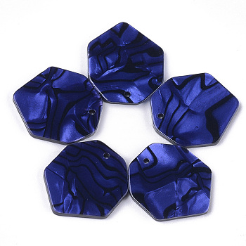 Cellulose Acetate(Resin) Pendants, Polygon, Dark Blue, 22.5x19~20x2.5mm, Hole: 1.2mm
