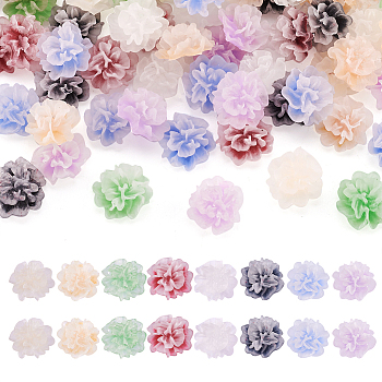 60pcs 6 colors Frosted Resin Flower Cabochons, for Jewelry Making, Mixed Color, 11.5~13x6.5mm, 10pcs/color