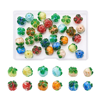 30Pcs 6 Colors Handmade Lampwork Beads, Luminous, Pumpkin, Mixed Color, 12x12mm, Hole: 1.8mm, 5pcs/color