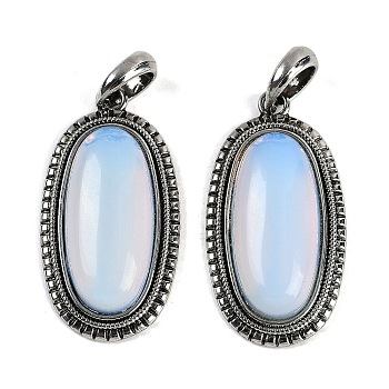 Opalite Pendants, Oval Charms, with Antique Silver Tone Alloy Findings, Cadmium Free & Lead Free, 40x20.5x7.5mm, Hole: 6.5x7mm