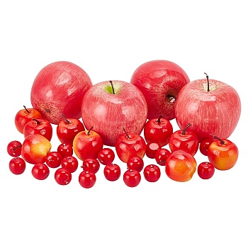 PandaHall Elite 34Pcs 3 Style Plastic Imitation Apple, Artificial Fruit, for Dollhouse Accessories Pretending Prop Decorations, Mixed Color, 19~81.5x20~81mm