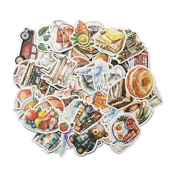 50Pcs/set Paper Stickers, for DIY Photo Album Diary Scrapbook Decoration, Food, 42~72x44~77x0.2mm