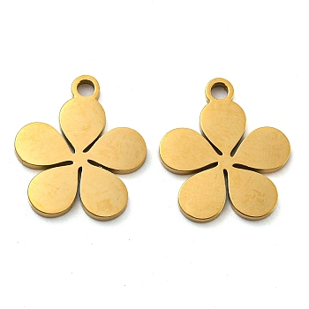 Ion Plating(IP) 316 Surgical Stainless Steel Charms, Laser Cut, Flower Charm, Real 18K Gold Plated, 14x12.5x1mm, Hole: 1.6mm