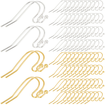 200Pcs 2 Styles 304 Stainless Steel Earring Hooks, Ear Wire, Golden & Stainless Steel Color, 20~21x12x1.8~2mm, 21~22 Gauge, Pin: 0.6~0.7mm, 100pcs/style