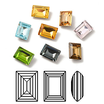 Faceted K9 Glass Rhinestone Cabochons, Pointed Back & Back Plated, Rectangle, Mixed Color, 10x8x4mm