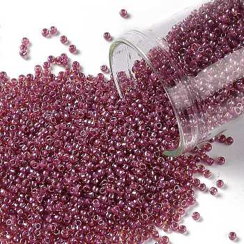 TOHO Round Seed Beads, Japanese Seed Beads, (960) Inside Color Amber/Mauve Lined, 15/0, 1.5mm, Hole: 0.7mm, about 3000pcs/10g