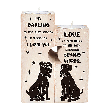 SUPERDANT Memorial Series Wooden Candle Holder and Candles Set, for Home Decorations, Rectangle with Word, Dog Pattern, 2sets/bag