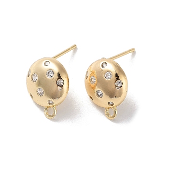 Brass Micro Pave Cubic Zirconia Stud Earring Findings, Real 18K Gold Plated, 13.5x11mm, Hole: 1.6mm, Pin: 0.8mm