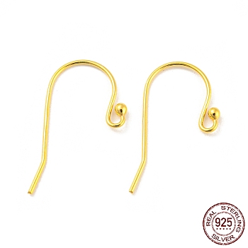925 Sterling Silver Hoop Earring Findings, Shepherd Crook Style Ear Wire, Real 18K Gold Plated, 21x2mm, Pin: 0.7mm